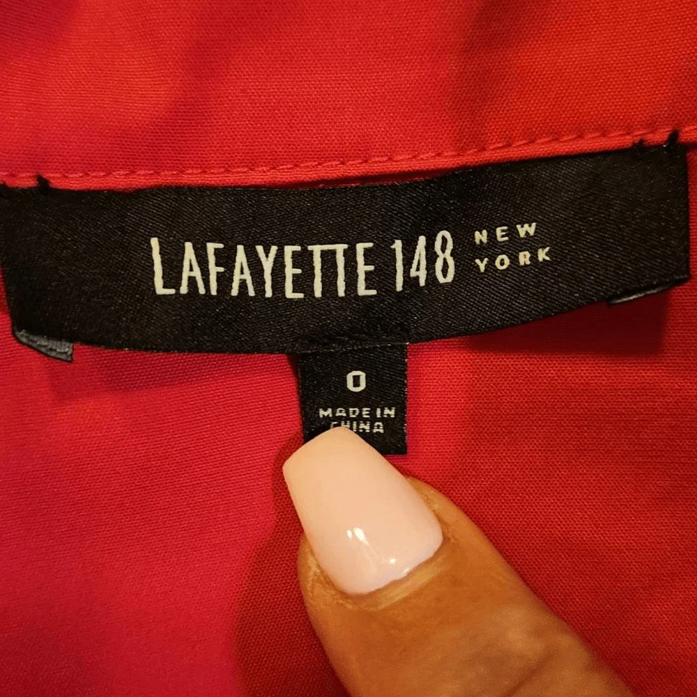 Lafayette 148 Hot Pink Button Down Shirt with White Stripe Size 0 (7119) - Picture 3 of 5
